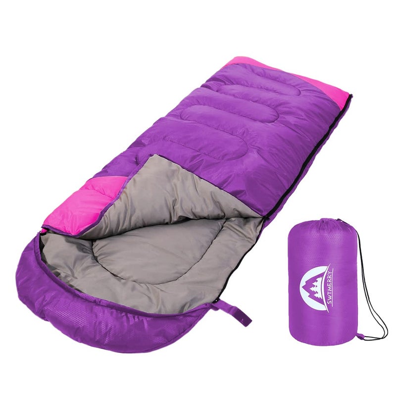 SWTMERRY Sleeping Bag 3 Seasons (Summer, Spring, Fall) Warm & Cool Weather - Lightweight,Waterproof Indoor & Outdoor Use for Kids, Teens & Adults for Camping Hiking, Backpacking and Survival (Purple) - Image 1